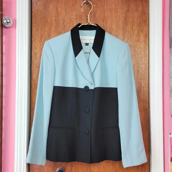 Vintage 90s Baby Blue & Black Colorblock Blazer Jacket - Picture 4 of 8